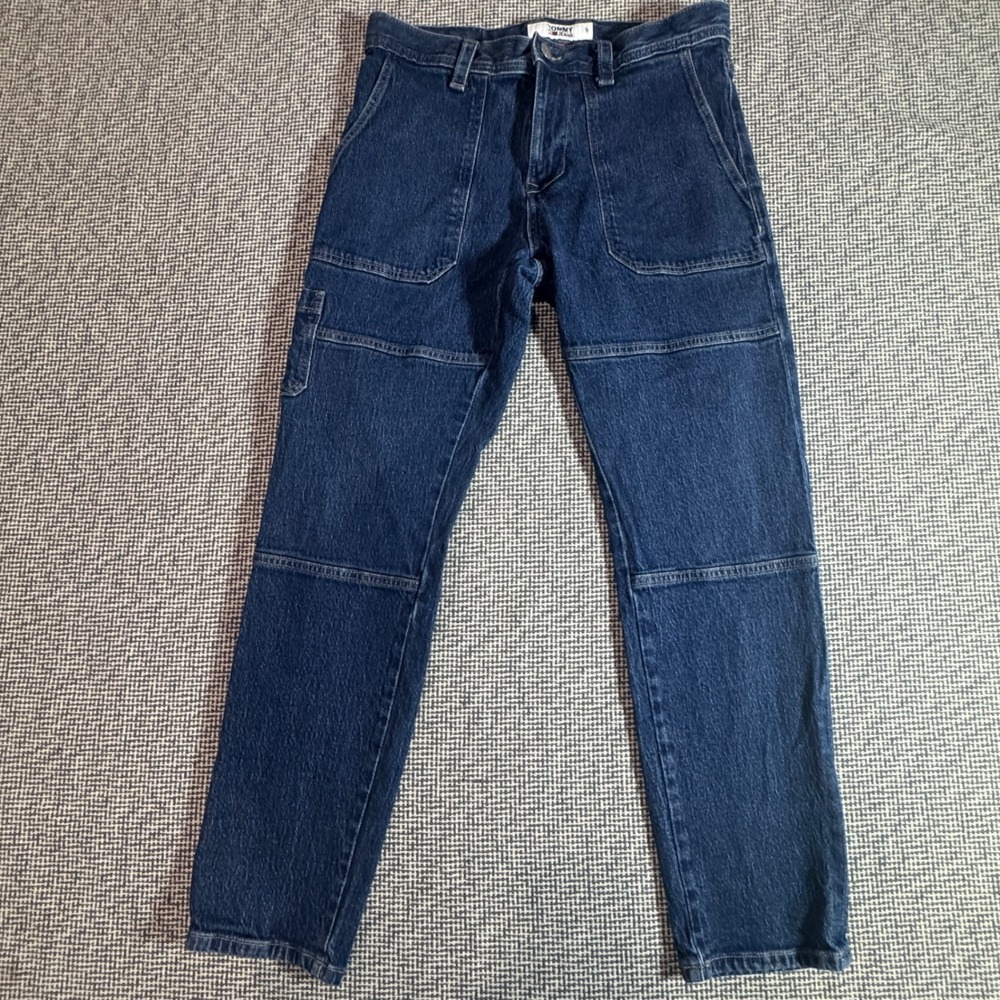 Tommy Jeans Mens 31x30 Relaxed Straight Carpenter Denim Pants Dark Wash Blue